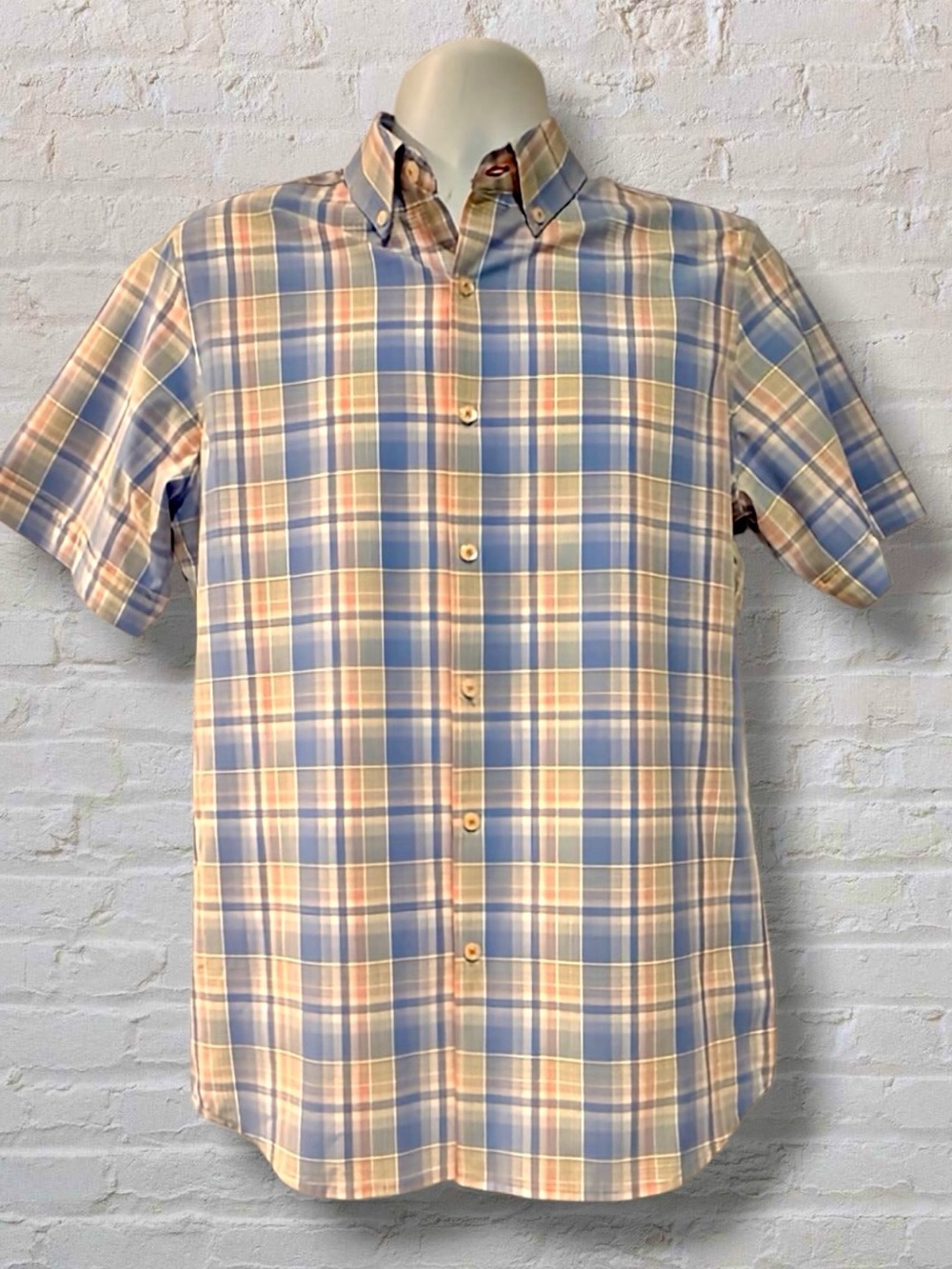 MOVE Performance Apparel Large Plaid Stretch Golf Shirt Blue Short Sleeve
